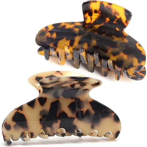 Lot de 2 Grandes Pinces à Cheveux pour Femmes et Filles, 2 Couleurs 9,5 cm, Pince Crabe Écaille Tortue Léopard, Coiffure Adulte (1/5)