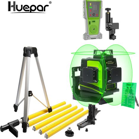 Huepar GF360G Green 3 x 360° Laser Level with LR8RG Receiver and LP36 3.7 m Telescopic Pole (1/5)