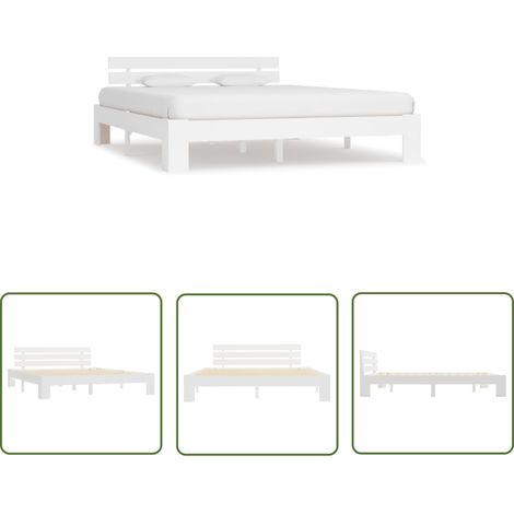 The Living Store Cadre de lit sans matelas blanc 160x200 cm bois de pin massif - Cadre De Lit - Lit Double - Bois Massif - Lit Blanc - Chambre À Coucher (1/5)