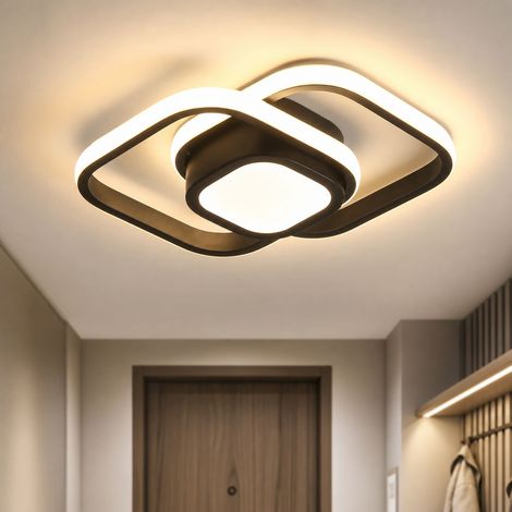 Plafonnier LED 36W design géométrique noir, fer et PVC, lumière 3 tons, 32x25cm pour couloir entrée (1/4)
