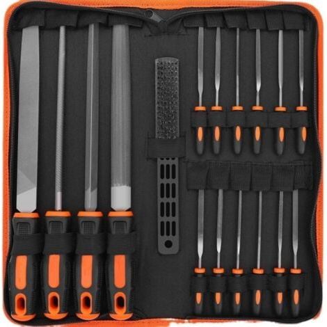 (couleur orange)17Pcs Limes et Râpes, Lime Metal en Acier Forgé , 4x Grand Limes Metal, 12x Lime Aiguille Metal et 1x Brosse de Nettoyage, (1/4)