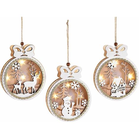 Palline di Natale in Legno con Led Ghirlande Natalizie da Appendere 6 Pz (1/3)