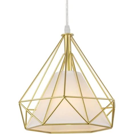 U-DO design Moderne Lustre Suspension forme Diamant en Métal Doré 25cm Lampe de Plafonde Intérieur pour Cuisine Bar (1/4)
