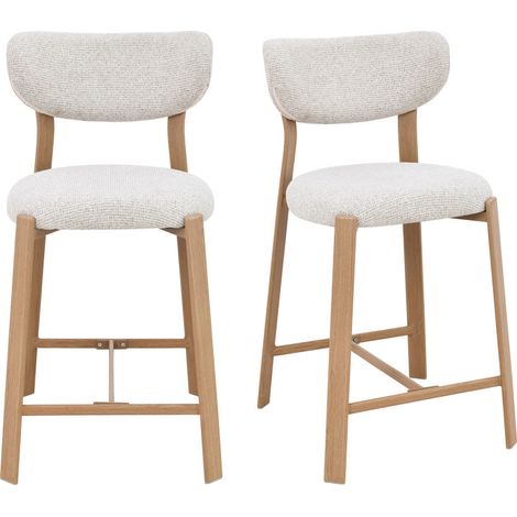 Lot de 2 chaises de bar en tissu piètement effet bois clair H65cm - Beige chiné - Lunara (1/5)
