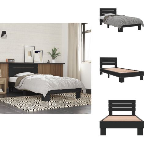 Bettgestell Schwarz 90x200 cm Holzwerkstoff und Metall - Schlafzimmerbettwäsche - Doppelbett - Boxspringbett - Bettkasten - Lattenrost (1/5)