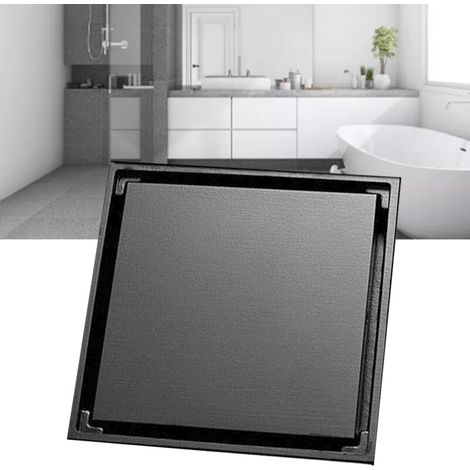 Siphon de douche carré avec filtre, siphon de salle de bain en acier inoxydable, siphon de sol noir (1/5)