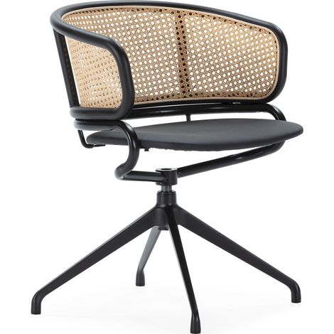 Chaise design élégance métal et touche rotin - Noir mat et Rotin naturel (1/4)