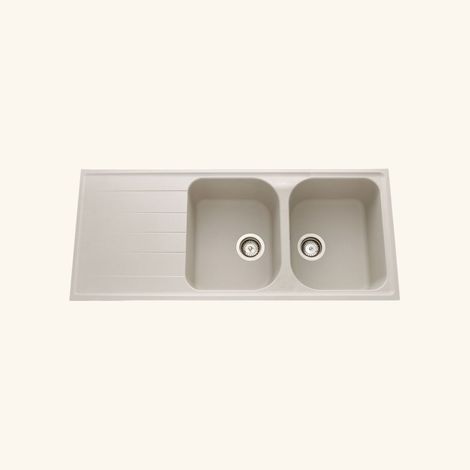 Schock – Évier en granit beige 116x50 cm – 2 bacs réversibles avec égouttoir – Évier encastrable avec vidage manuel – Fabriqué en Allemagne (1/3)