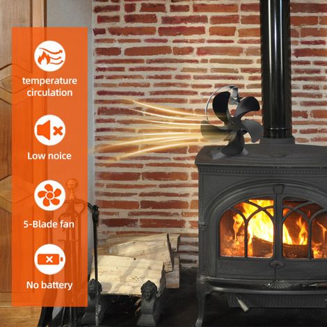Ventilateur de poêle à chaleur à 5 pales, fonctionnement silencieux, circulation d'air chaud, aucune batterie requise pour la combustion du bois, rouge et vert (1/4)