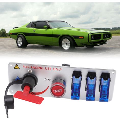 Panneau de commande d'allumage 12 V pour véhicules de course avec bouton de démarrage moteur, interrupteur à bascule 5 en 1 adapté aux voitures, véhicules de course, camping-cars et camions (bleu) (1/5)