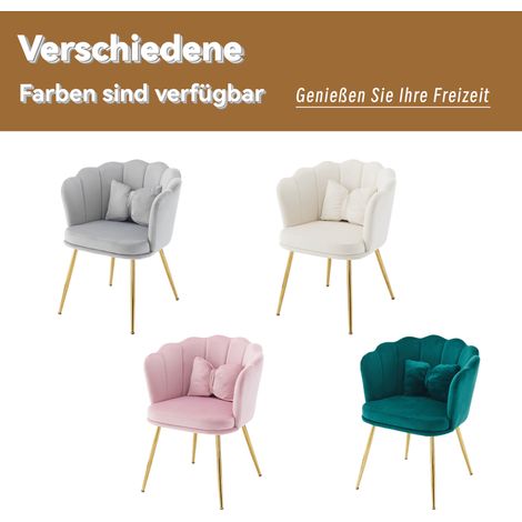 Fauteuil de salon moderne en velours, chaise baignoire confortable et rembourrée, chaise décorative avec dossier en forme de pétale, pieds en métal doré et coussin papillon pour chambre/salle à manger