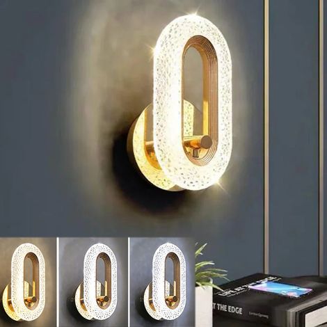 Applique en cristal LED pour salon luminaire décoratif, moderne, éclairage d'intérieur 3 couleurs, intensité variable chambre à coucher, murale (1/5)