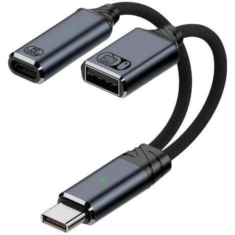 2-in-1 USB-C OTG-Adapter, USB-C OTG-Splitter mit USB-A 2.0-Netzteil und 100-W-PD-Schnellladefunktion, Dual-Splitter-Ladekabel für Smartphone, PC, Fernseher und Tablet, Grau (1/5)