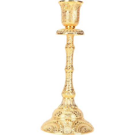 Bougeoir Doré Vintage en Alliage Finement Sculpté, Décor Métal pour Bougie Colonne, Pièce Maîtresse de Table à Manger (1/5)