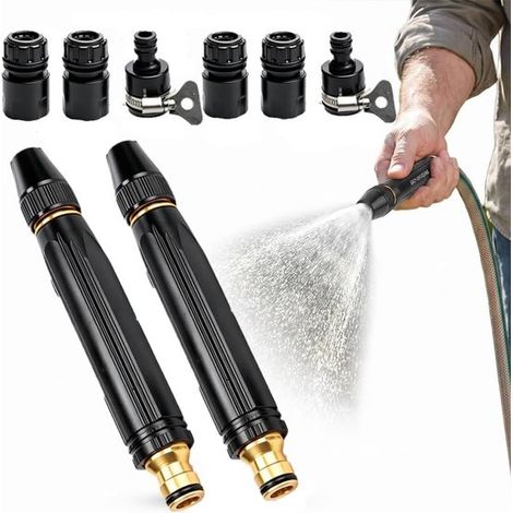 Kit di 2 pistole a spruzzo in ottone ad alta pressione con 3 modalità regolabili per tubo da giardino. (1/5)