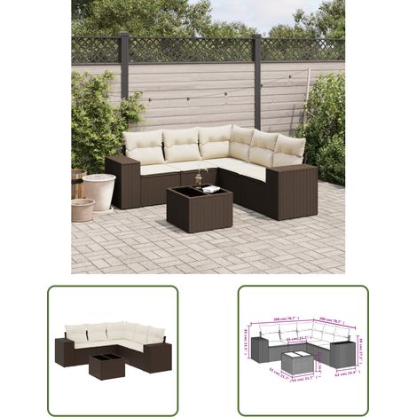 vidaXL Salon de jardin avec coussins 6 pcs marron résine tressée (1/3)