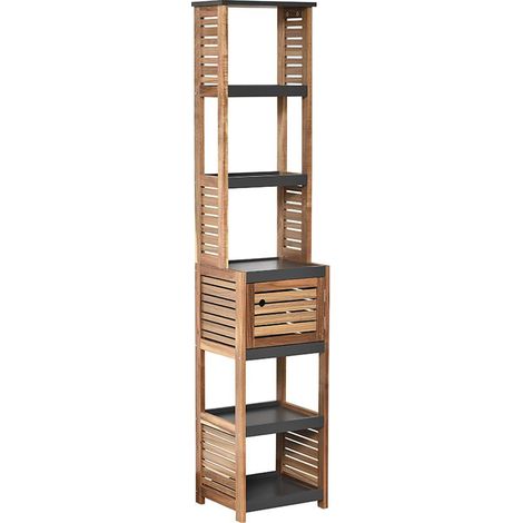 Tendance – Colonne de salle de bain en acacia et MDF 1 porte – Dimensions 38,5x30x170 cm – 5 étagères – Kit de fixation inclus (1/5)