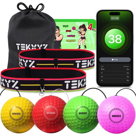 Box-Reflex Ball Family Pack de 4 balles de Boxe différentes avec Bandeau, Plus Douces Que Les balles de Tennis, parfaites pour la réaction, l'agilité, la Vitesse de Frappe, la dextérité de (1/5)