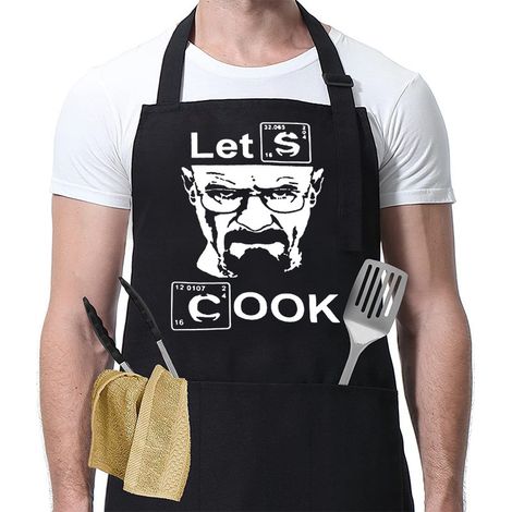 Delantal de cocina para hombre, impermeable y ajustable, con bolsillos, un regalo perfecto para el Día del Padre (70 cm x 80 cm), negro. (1/5)