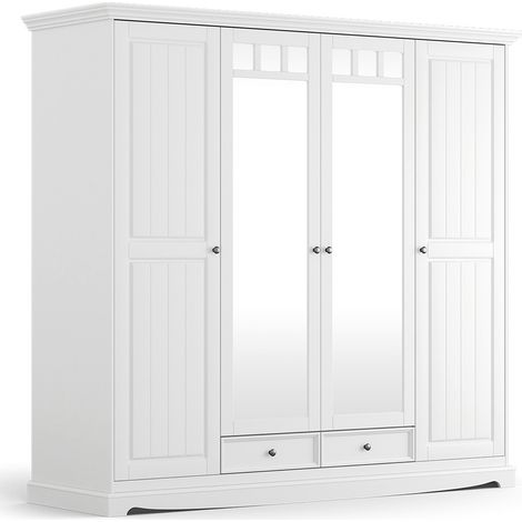 Kleiderschrank mit Spiegel Schlafzimmer, Massivholz in weiß BORMIO-163 (1/5)