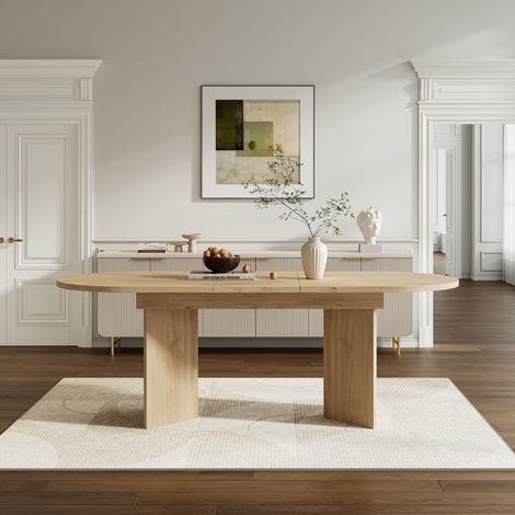Table extensible MDF color roble 120/160x80 cm con esquinas redondeadas para 4-8 personas