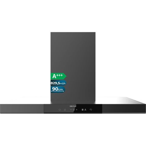 Cecotec campana extractora en forma de t bolero flux tt 909500 slim dark inox a+++ de 90 cm de ancho, con 829,5 m³/h de succión, clase a+++, hand movement control, acabado en acero inoxidable dark.