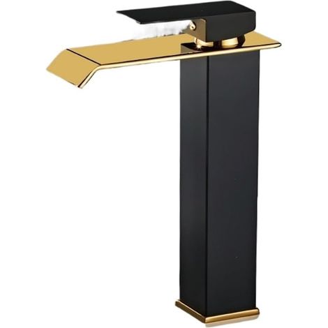 Robinet cascade pour vasque, laiton, noir, pour salle de bain (1/5)