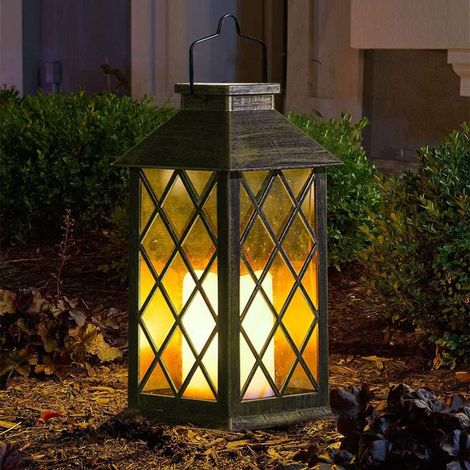 Outdoor Solar Garden Lantern, Halloween Hanging Lantern, LED Plastic Flickering Flameless Candle Lantern with Waterproof Solar Powered Lantern Lighting Decoration