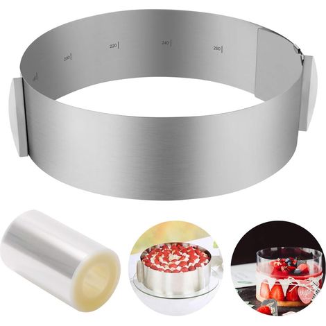 1 Cercle à Pâtisserie, Acier Inoxydable, Réglable 16-30cm, Moule à Gâteau, Avec Collier, Pour Dessert Mousse