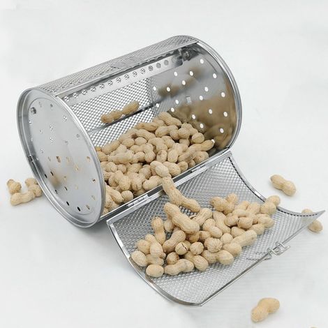 Grill BBQ Rôtissoire Panier à Broches Grains de Café Cacahuètes Moules de Cuisson Ronds Rotatifs en Acier Inoxydable Four, Panier de Grill en Acier Inoxydable Panier de Barbecue Panier de Four 11,7 x (1/5)