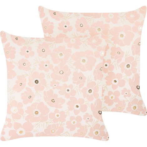 Conjunto de 2 cojines de terciopelo rosa beige dorado 45 x 45 cm Triteleia