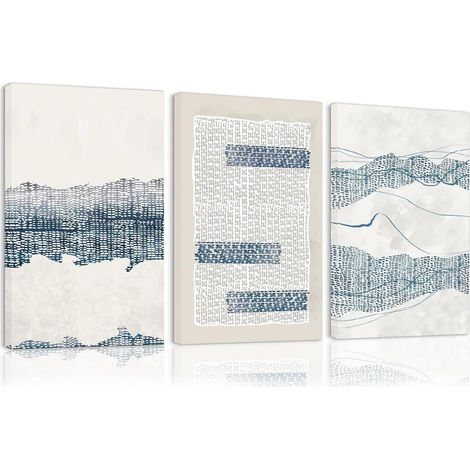 Décoration Moderne Poster Set, 3 Pièces 30X40 cm Abstrait Mural, Ligne Bleue Beige Peinture Sans Cadre, Salon Chambre Couloir Bureau Décoration Murale Abstraite (1/5)