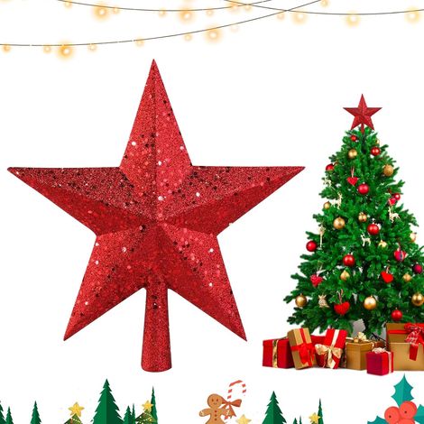 Adorno para árbol de Navidad pequeño, estrella de 20 cm, mini adorno para árbol de Navidad, decoración navideña para decoración navideña o decoración del hogar (rojo) (1/5)