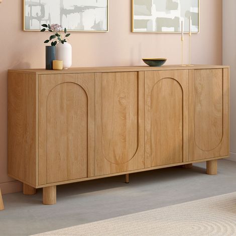ARCHIE Aparador de 4 puertas de 160 cm con diseño de arco de madera imitación roble