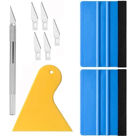 Lot de 9 outils pour l'emballage de vinyle, film pour fenêtre, outil pour teinte de fenêtre, outil pour papier peint avec raclette en feutre et cutter (1/5)
