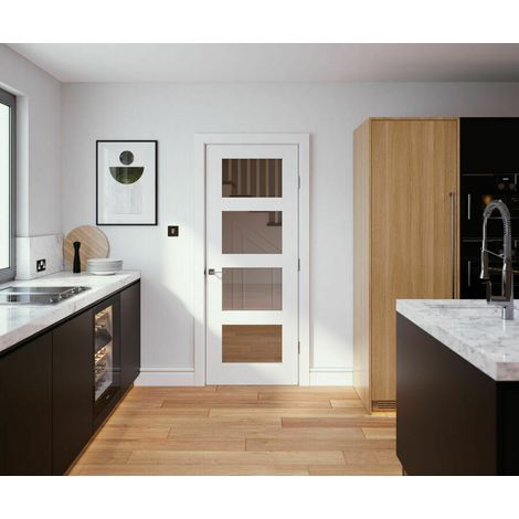 Shaker 4 Panel White Primed Glzd Door 2032 x 813mm (1/2)