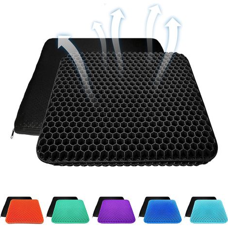 (Negro leche) Cojín de asiento de gel grueso con respaldo antideslizante - Patrón de panal transpirable - Absorbe los puntos de presión para automóviles, sillas de oficina y sillas de ruedas (1/5)