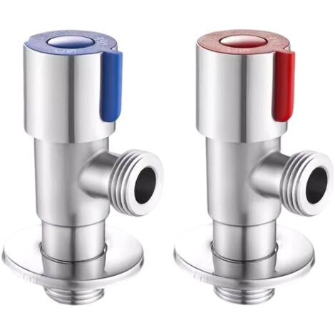 2 PCS Stainless Steel Faucet Angle Valve 1/2' Angle Valve Angle Control Valve for Bathroom, Kitchen, Toilet (Blue, Red) (1/4)
