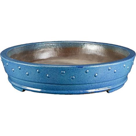 Vaso per bonsai rotondo in gres smaltato blu 36x36x6,5 cm - TY72b