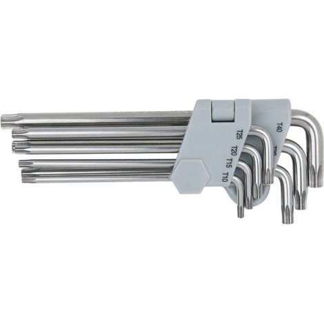 KS Tools EDELSTAHL Torx-Winkelstiftschlüssel mit Bohrung, lang, 7-tlg - 964.0615