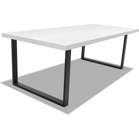 Table de salle à manger en bois et métal - pieds noirs carrés - 160x90 cm Blanc
