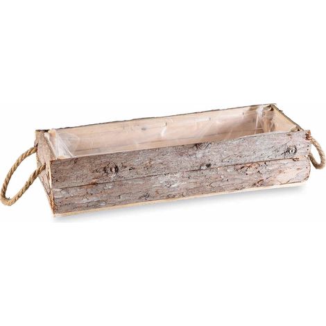Vasi a cestino rettangolare in legno con manici in corda e rivestimento interno, set da 4 pezzi, cm40x12,5x9H (con manici17)