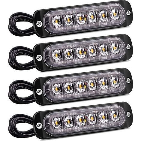 Set of 4 6-LED Strobe Side Marker Lights - Yellow Hazard Warning Light Bar - Malfunction Indicator - Universal 12V/24V Waterproof Emergency Flashing Lights for Cars and Trucks (1/5)