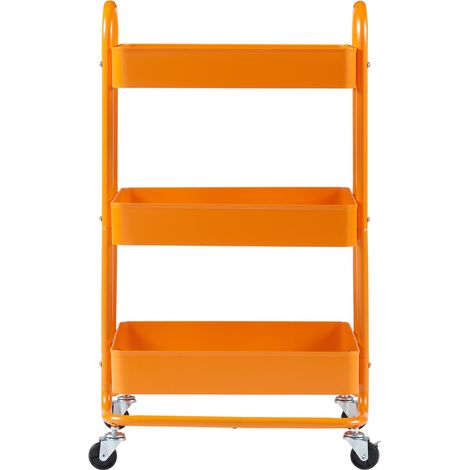 Chariot de service desserte cuisine salon meuble de rangement à 3 paniers acier 79 x 46 x 35 cm orange (1/4)