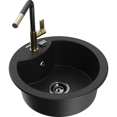 Mexen Diego 1-Becken-Granitspüle mit Mischbatterie Flora, Schwarz - 6512-77-670401-57-B (1/5)
