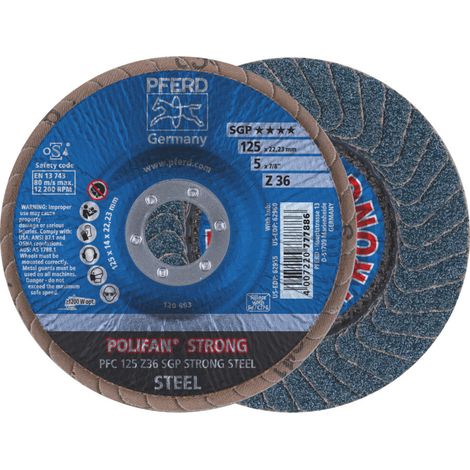 PFERD Fächerschleifscheibe POLIFFAN-STRONG (ZA) für Stahl,⌀ 125 mm, Körnung: 40 (1/4)