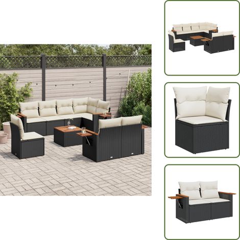 Salon de jardin 9 pcs avec coussins noir résine tressée - Salon De Jardin - Meuble Extérieur - Set Salon - Résine Tressée - Rotin Synthétique (1/5)
