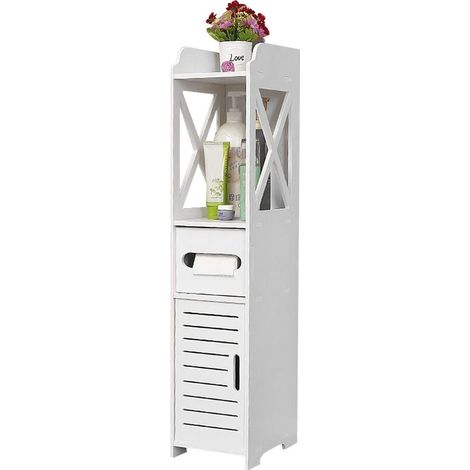 Meuble Colonne de Salle de Bain Armoire Toilette haute 20x20x80cm - Etagère de Rangement 4-Niveaux Salle de Bain Porte-papier (1/5)