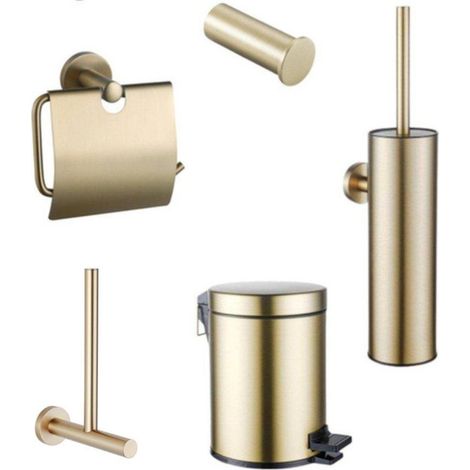 Fortifura Calvi Ensemble WC 5 pièces - porte-rouleau de papier toilette - porte-rouleau de réserve - porte-brosse WC - patère - poubelle à pédale -