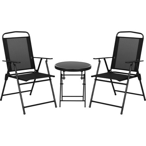 Ensemble de jardin 3 pièces avec 2 chaises 53.5 x 64 x 93 cm et table basse Ø 45 x 50 cm, métal, noir (1/5)
